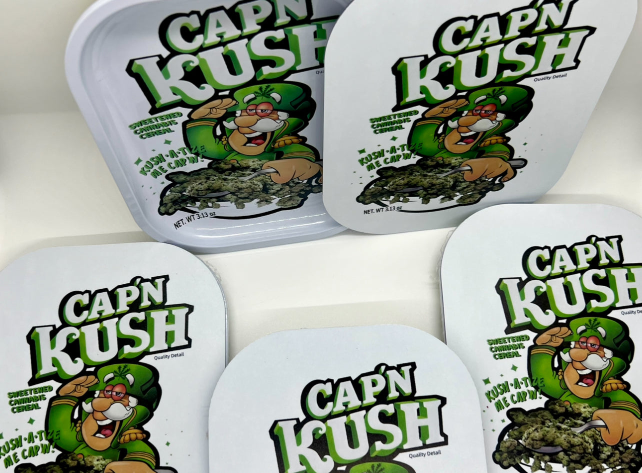 Cap'n Kush White Rolling Tray With Magnetic Lid 7 x 5 Inch