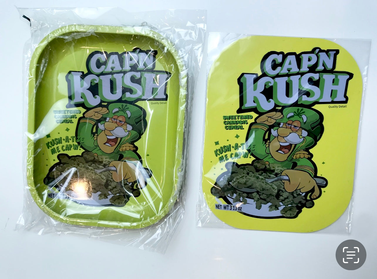 Cap'n Kush Rolling Tray With Magnetic Lid 7 x 5 Inch