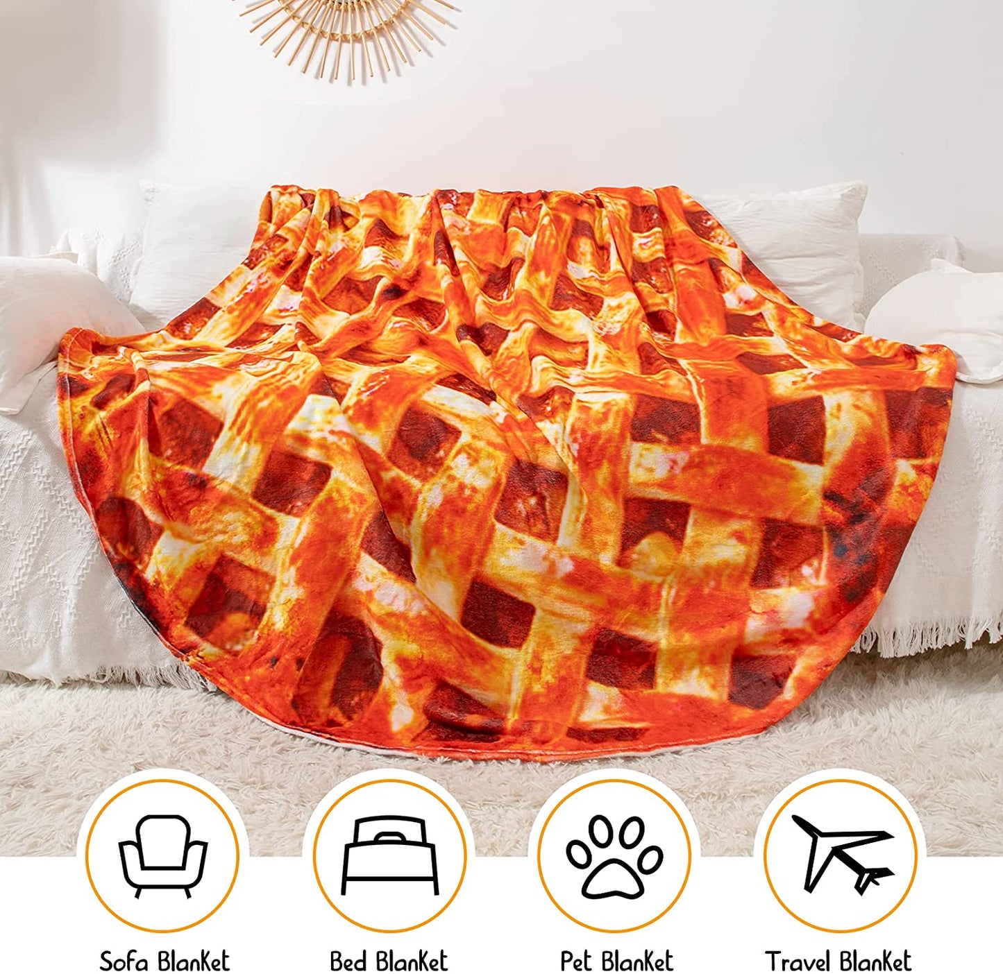 Apple Pie Blanket, Food Flour Tortilla Throw Blankets, Soft and Comfortable Giant Round Beach Blanket (Orange, 80 inches)