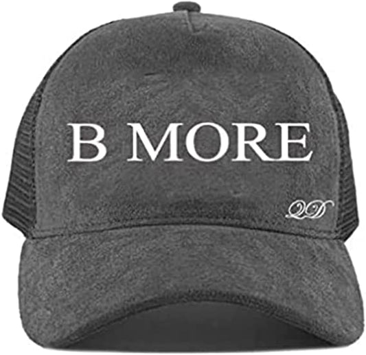 Quality Detail B More Baltimore Black and Suede 6 Panels Embroidery Trucker Cap