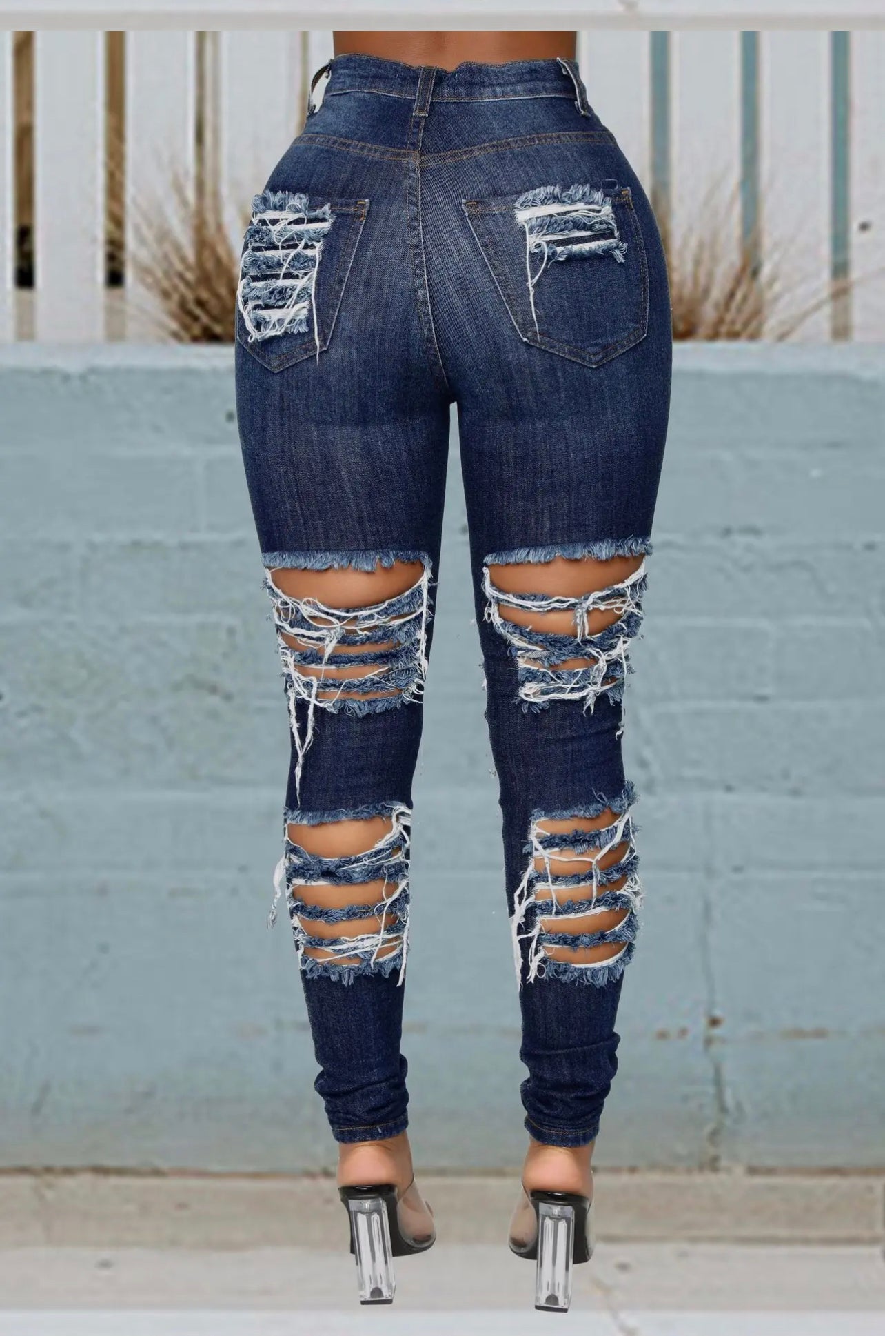 Quality Detail ® Dark Blue Ladies Ripped Urban Jeans