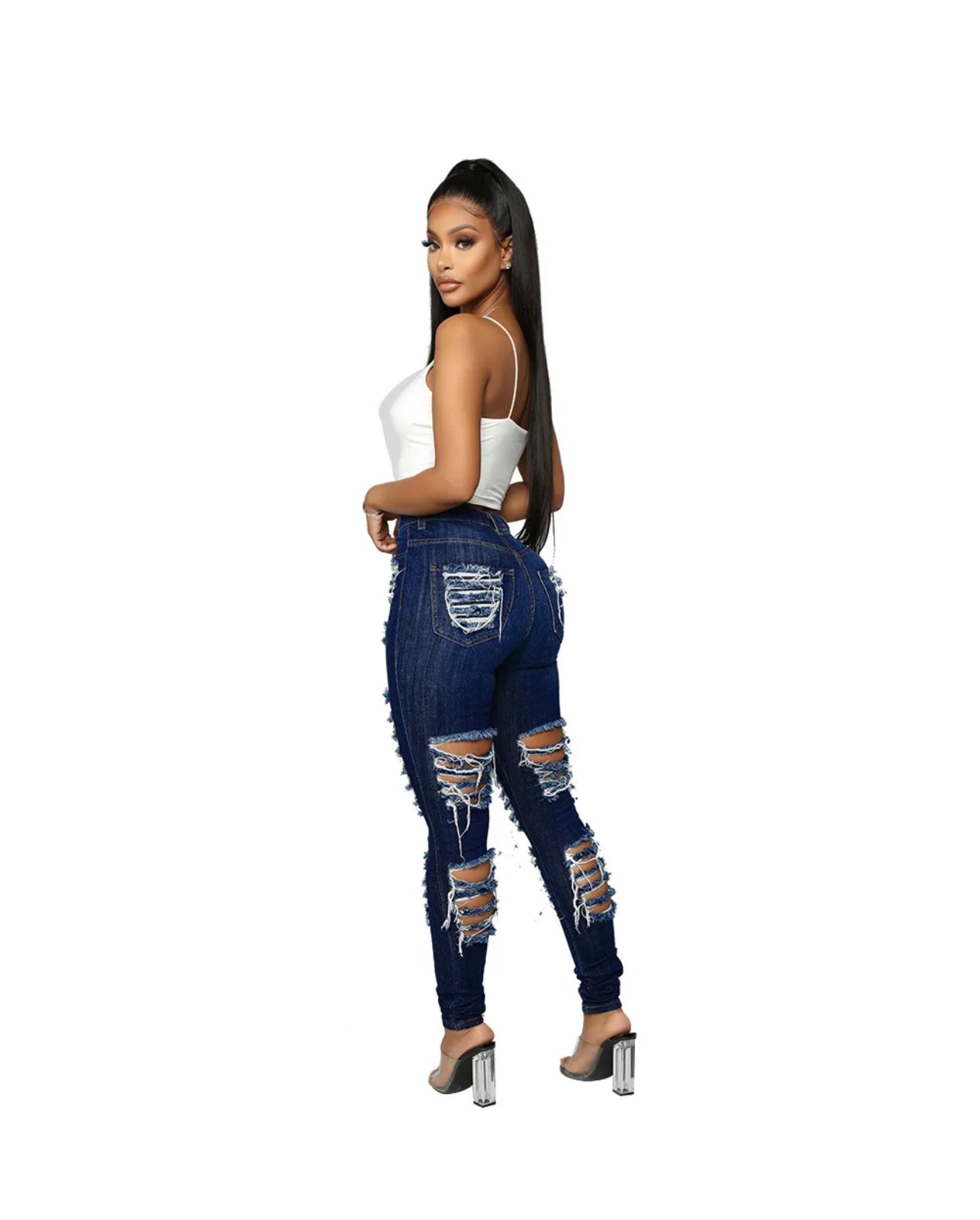 Quality Detail ® Dark Blue Ladies Ripped Urban Jeans