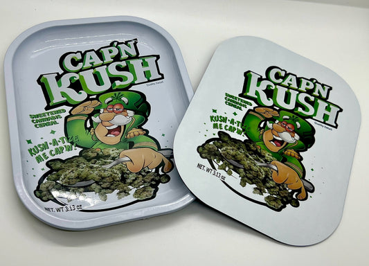 Cap'n Kush White Rolling Tray With Magnetic Lid 7 x 5 Inch