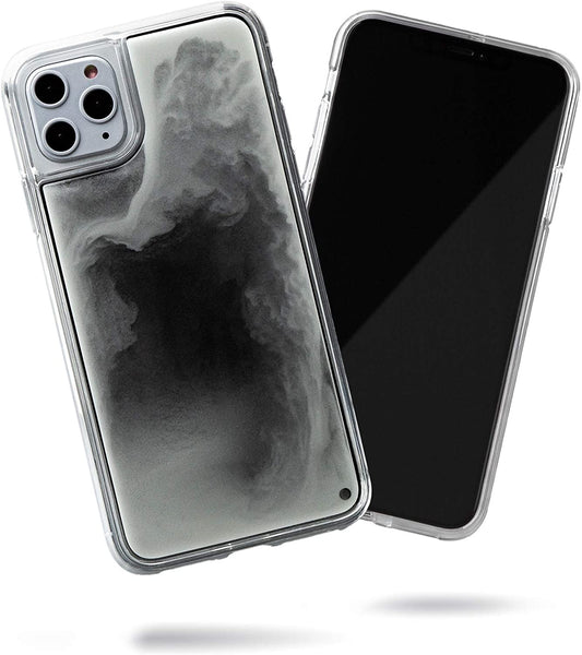 Quality Detail IPhone 13 pro max Luminous Fluorescent Black and Gray Liquid Sand Case That Glows in The Dark!